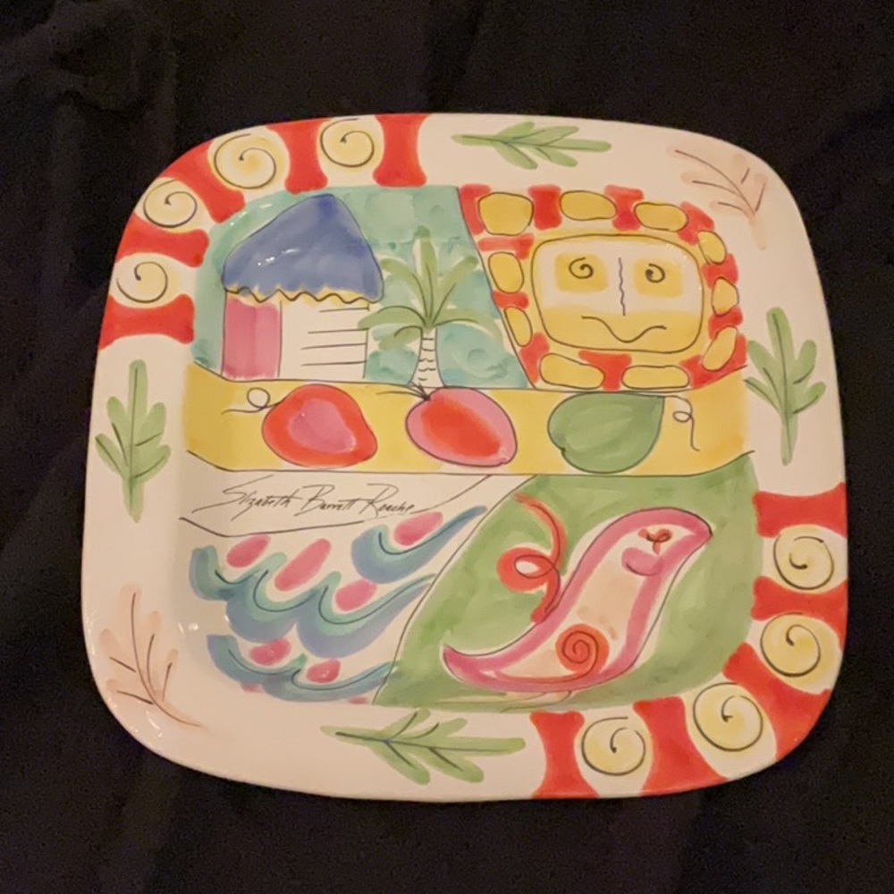 Tickled Pink by PresenTense Elizabeth Barrett Roache 15.2” square serving dish